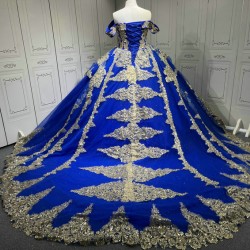 Custom Made Royal Blue Quince Dress Off Shoulder Luxury Vestidos De 15 Anos 2025 Ball Gown Princess Dress