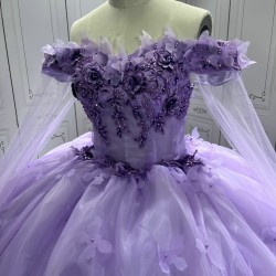 Customized Appliques Princess Lavender Quinceanera Dresses 2024 Cape Sleeves Ball Gown Party Dress For Sweet 15 16