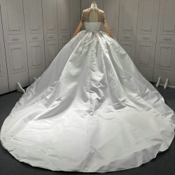 Detachable Train Wedding Dresses Long Sleeve Crystal Bridal Gowns Vestido De Novia Custom Made
