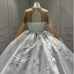 Detachable Train Wedding Dresses Long Sleeve Crystal Bridal Gowns Vestido De Novia Custom Made