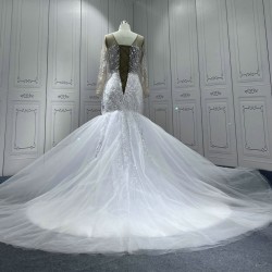Detachable Train Wedding Dresses Long Sleeve Princess Bride Dresses Pearl Sequin Women Vestidos De Novia
