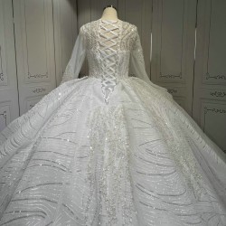 Elegant Saudi Arabia Wedding Dress Ball Gowns Glitter Tulle Long Sleeve Bride Dresses Robe De Mariee Wedding Gowns