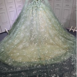 Green On Champagne Quince Dress Multi Vestidos De XV Anos 3D Butterfly Sweet 15 Gowns With Cape