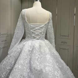 Lace Long Sleeves Wedding Dresses Princess Plus Size Ball Gown Bridal Dresses Lace Up Bridal Gowns
