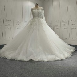 Long Sleeve Bride Gown Pearl Mermaid Wedding Dresses Women robe de mariee With Detachable Train
