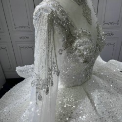 Long Sleeve High Neck Vestido De Novia Princess Bridal Gown Crystal Ball Gown Sequin Wedding Dresses