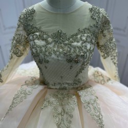 Long Sleeve Pink Quinceanera Dresses Tiered Ball Gown Appliques Vestido De 15 Anos Custom Made