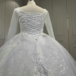 Long Sleeve Plus Size Wedding Dress Sequins Lace Appliques Plus Size Bridal Tulle Mariage Vestido De Noiva
