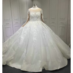 Long Sleeve Sequin Bridal Gown Lace Appliques Wedding Dresses Floor Length Bride Dress for Women Vestidos De Novia