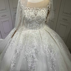 Long Sleeve Sequin Bridal Gown Lace Appliques Wedding Dresses Floor Length Bride Dress for Women Vestidos De Novia