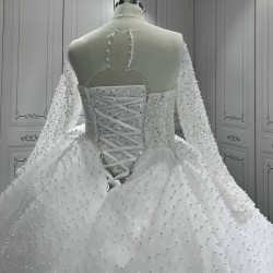 Long Sleeve Vestido De Noiva Pearls Handmade Vintage Wedding Dress 2024 Long Sleeve Bridal Gowns