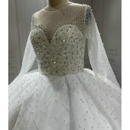 Long Sleeve Vestido De Novia Sequin Wedding Dresses Scoop Neck Custom Made Bridal Dress