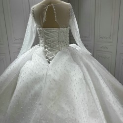 Long Sleeve Vestido De Novia Sequin Wedding Dresses Scoop Neck Custom Made Bridal Dress