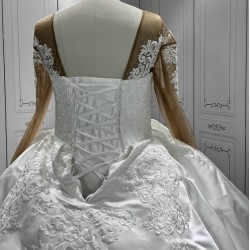 Long Sleeve Vestidos De Noiva 2024 Ball Gown Wedding Dress Appliques Princess Satin Wedding Gown