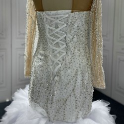 Long Sleeve Wedding Dress Princess Vestido de noive Ruffled Bride Dress Crystal Custom Made Women Dress