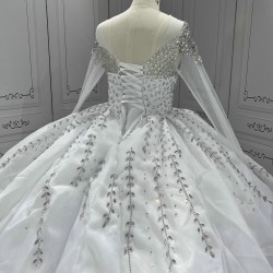 Long Sleeve Wedding Dresses Crystal Bride Dresses Custom Made Robe de mariee vestidos de novia