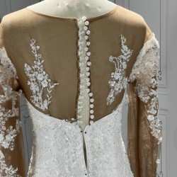 Long Sleeve Wedding Dresses Scoop Neck Sweep Train Lace Appliques Mermaid Bridal Dresses vestidos de novia