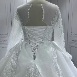 Long Sleeve Wedding Dresses White Lace Appliques Bridal Gown Ball Gown Bride Dress Vestido Noiva Praia 2024
