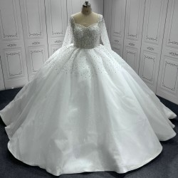 Long Sleeves Wedding Dress Crystal Pearl Bridal Gown Floor Length Bridal Dress Vestido De Novia