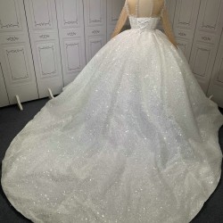 Long Sleeves Wedding Dress Robe De Mariee 2024 Luxury Plus Size Sequin Bride Dresses vestidos de noiva With Detachable Train