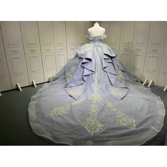 Luxury Lavender Quinceanera Dress Custom Made Vestidos De 15 Anos Off Shoulder Crystal Sweet 15 Gowns 