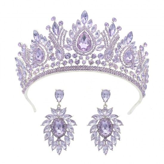 Luxury Wedding Crown Earrings Set Diadem Hair Accessories Bridal Tiaras Crystal Rhinestone Hairband Party Headdress Hair Jewelry
