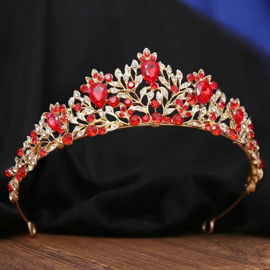 Minimalist Gemstones Red Crystal Crowns Women's Hair Accessories Banquet Rhinestone Tiaras Wedding Jewelry Hair Accessories