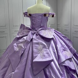 Off Shoulder Ball Gown Purple Quinceanera Dresses 2024 Princess Lace Appliques Corset Back Vestidos De 15 Anos