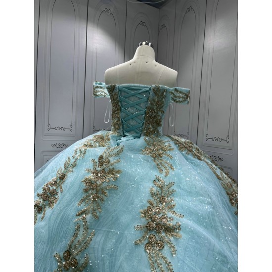 Off Shoulder Ice Blue Quinceanera Dresses for 15 Anos Appliques Sweetheart Robe Quinceanera Customised