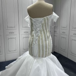 Off Shoulder Sequin Wedding Dresses Scoop Neck White Ivory Plus Size Vestido De Noiva Bride