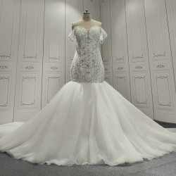 Off Shoulder Vestido De Noiva Pearl Mermaid African Wedding Dresses 2024 Strapless Robe De Mariee Bride Dresses