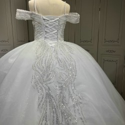 Off Shoulder Wedding Dresses 2024 Floor Length Sweep Train Sweetheart Custom Made Bridal Gown