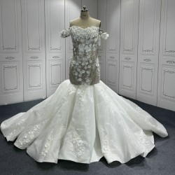 Off Shoulder Wedding Dresses 3D Flowers Bridal Dresses Strapless White Ivory Wedding Gowns