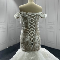 Off Shoulder Wedding Dresses 3D Flowers Bridal Dresses Strapless White Ivory Wedding Gowns