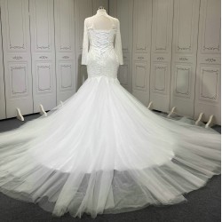 Princess Ball Gown Luxury Wedding Dress 2024 Long Sleeve White Lace Applique Vestido De Novia