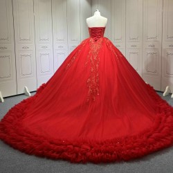 Red Quinceanera Dresses Ruffled Princess Girls Ball Gown Strapless Vestidos De 15 Anos