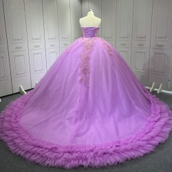 Ruffled Lilac Quince Dress Sleeveless Vestidos De 15 Anos Crystal Strapless Sweet 15 Gowns