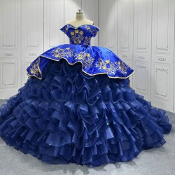 Ruffled Blue Quinceanera Dresses for 15 Anos Off The Shoulder Floor Length Appliques Pleat Vestidos De Baile Customised