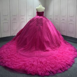 Ruffled Sweetheart Hot Pink Quinceanera Dress 2024 Spaghetti Straps Party Sweet 16 Ball Gown Graduation Prom Gowns