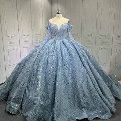 Sea Blue Quinceanera Gown Long Sleeve Vestidos De 15 Anos Custom Made Sweet 15 Gowns With Cape