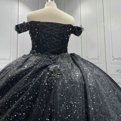 Sequin Quinceanera Dresses for 15 Anos Off Shoulder Sweet 15 Gowns 3D Flowers Vestidos De 15 Anos