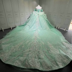 Sleeveless Aqua Quince Dress Shiny Crystal Vestidos De 15 Anos Princess Sweet 15 16 Years Old Birthday Party Gown