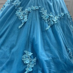 Sleeveless Blue Quinceanera Dresses Sweetheart Neck Vestidos De 15 Anos 3D Flowers Birthday Party Dress