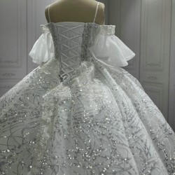 Spaghetti Strap Wedding Dress 2024 Customized Plus Size Sequin Bridal Wedding Gowns