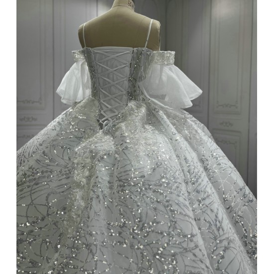 Spaghetti Strap Wedding Dress 2024 Customized Plus Size Sequin Bridal Wedding Gowns