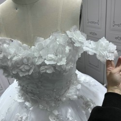 Strapless 3D Flowers Wedding Dress Sweetheart Neck Bridal Gown Women Vestidos De Novia