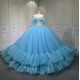Strapless Sky Blue Vestidos De 15 Anos Crystal Tiered Quinceanera Dress Sweetheart Neck Birthday Party Gowns