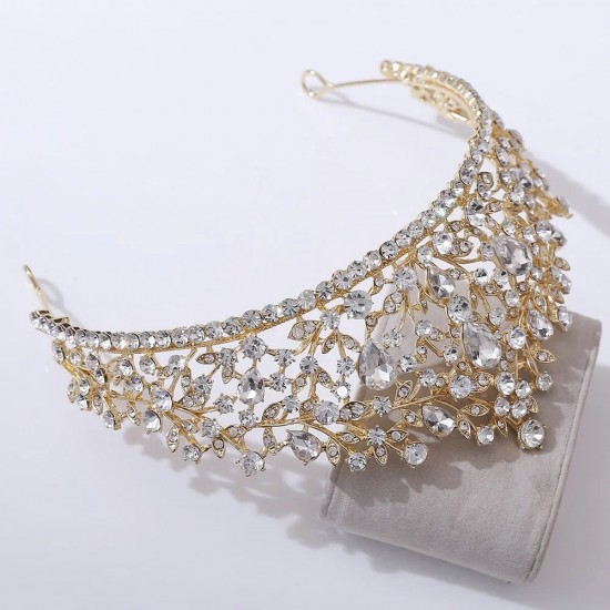 Vintage Baroque Princess Queen Crystal Crown Headwear Rhinestone Tiara for Women Bridal Wedding Hair Dress Accessories Jewelry