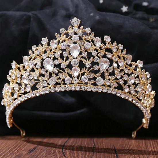 Vintage Baroque Princess Queen Crystal Crown Headwear Rhinestone Tiara for Women Bridal Wedding Hair Dress Accessories Jewelry