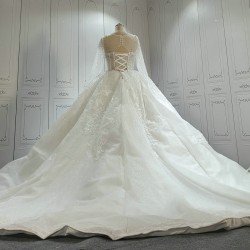 Long Sleeves Luxury Ball Gown Wedding Dress With Lace Pearls CBWD0070